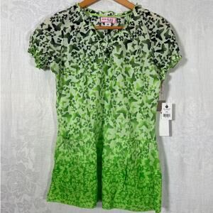 KOI Scrub Top XS Green Butterfly Print NEW Style 191PR